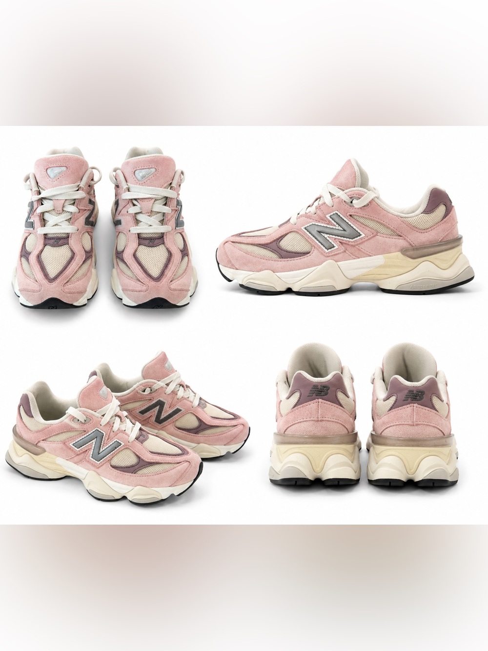 New Balance 9060 Pink and Cream Mesh Suede Sneakers - Picture 4 of 4